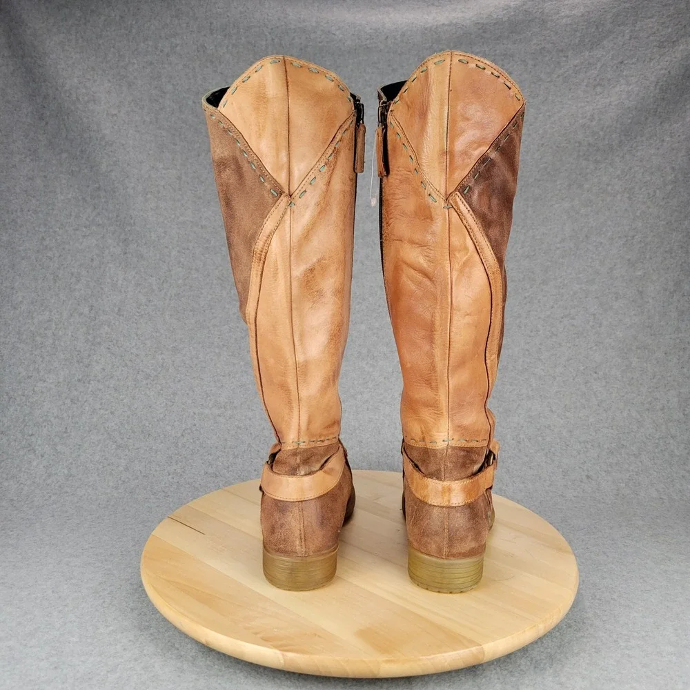 Roan Bed Stu Karolus Boots Women 6 Brown Tan Leather‎ Tall Riding Distressed